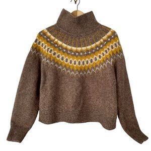 Gap Fair Isle Brushed Fairis Brown Funnel Neck Sweater Women’s Size X-Small
